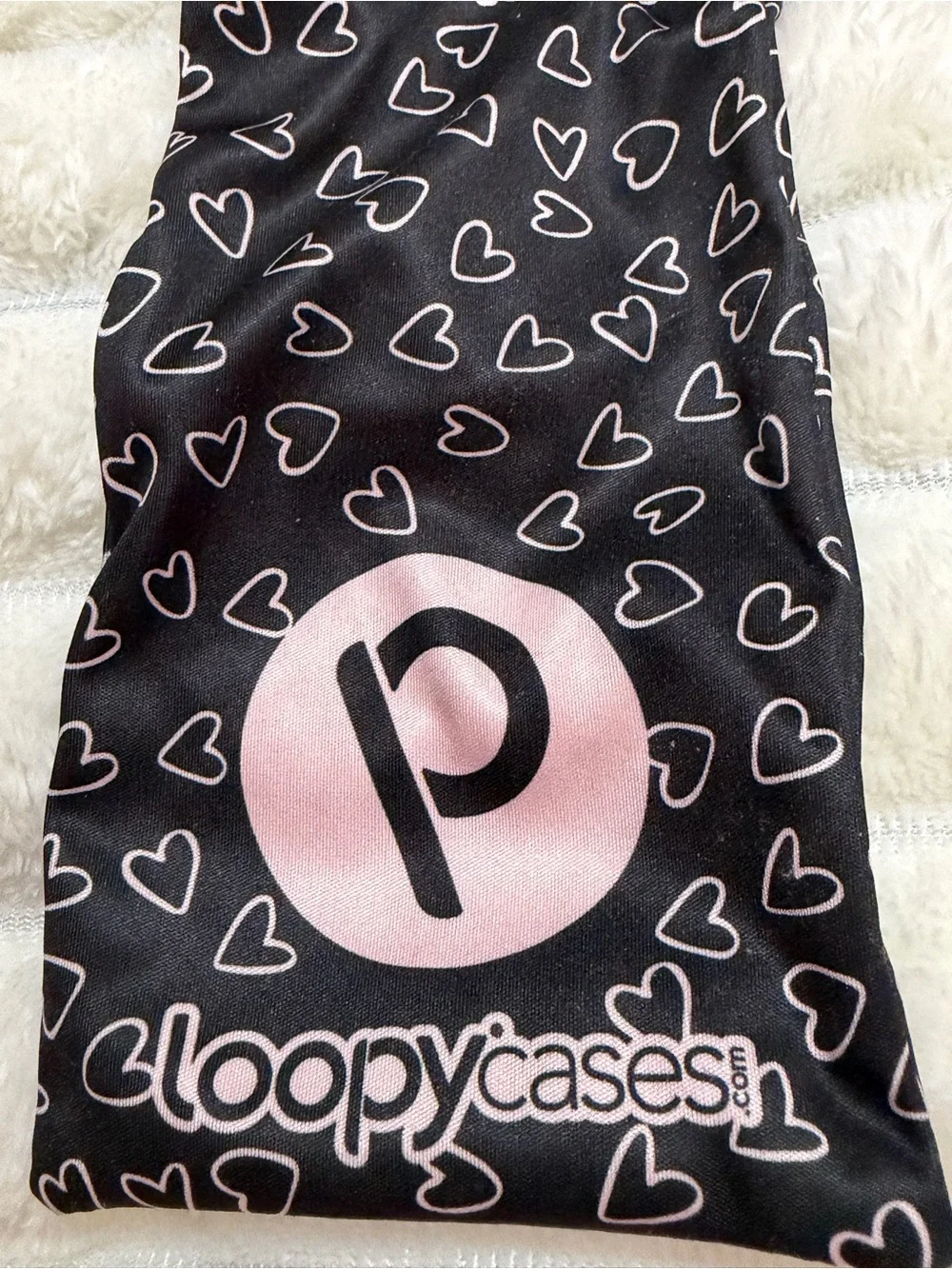 Loopy Case Black Phone Case with Pink Heart Pattern and Pink Grip